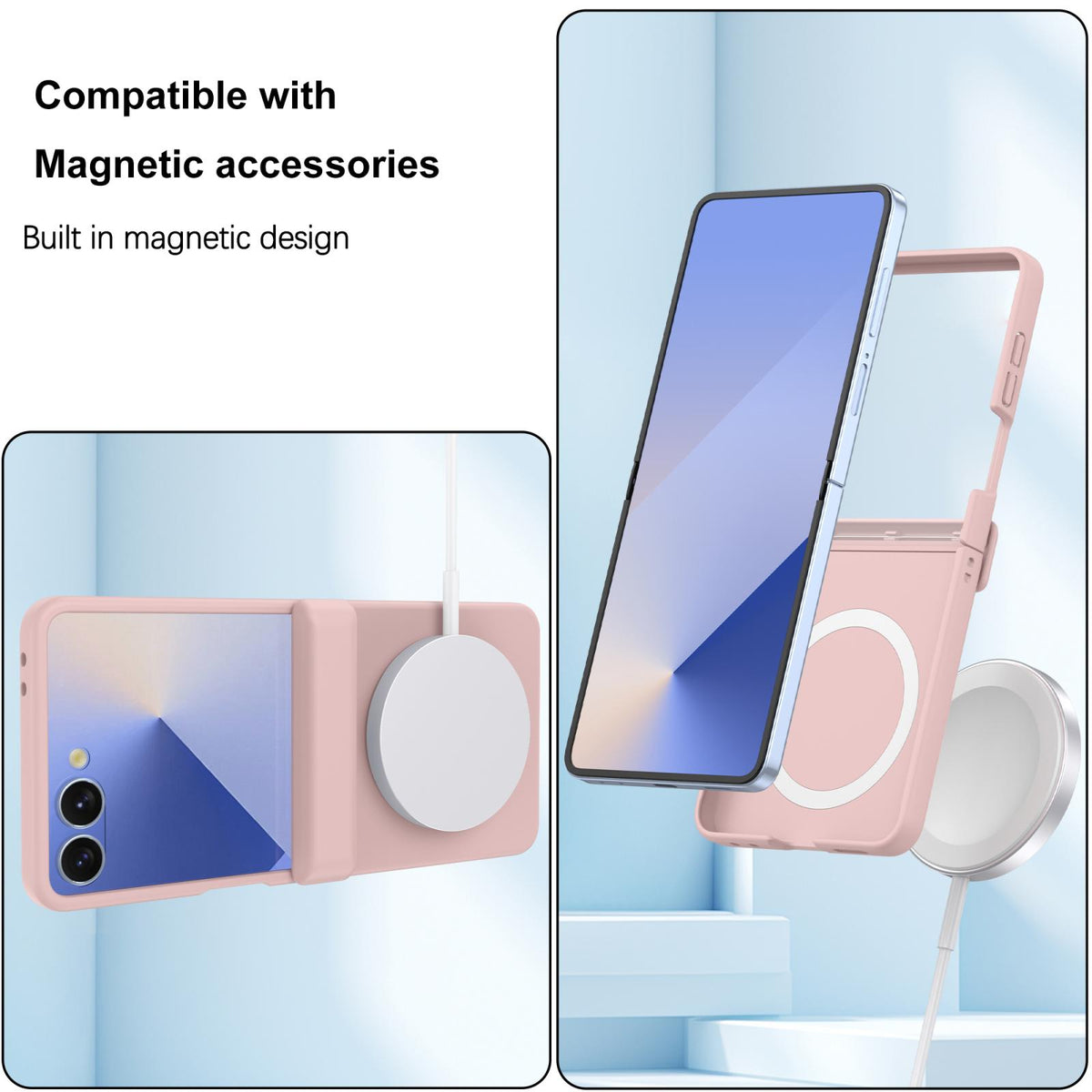 For Galaxy Z Flip8 5G Skin Feel Hinge Magnetic Ring Phone Case - Pink - EDA009928701F