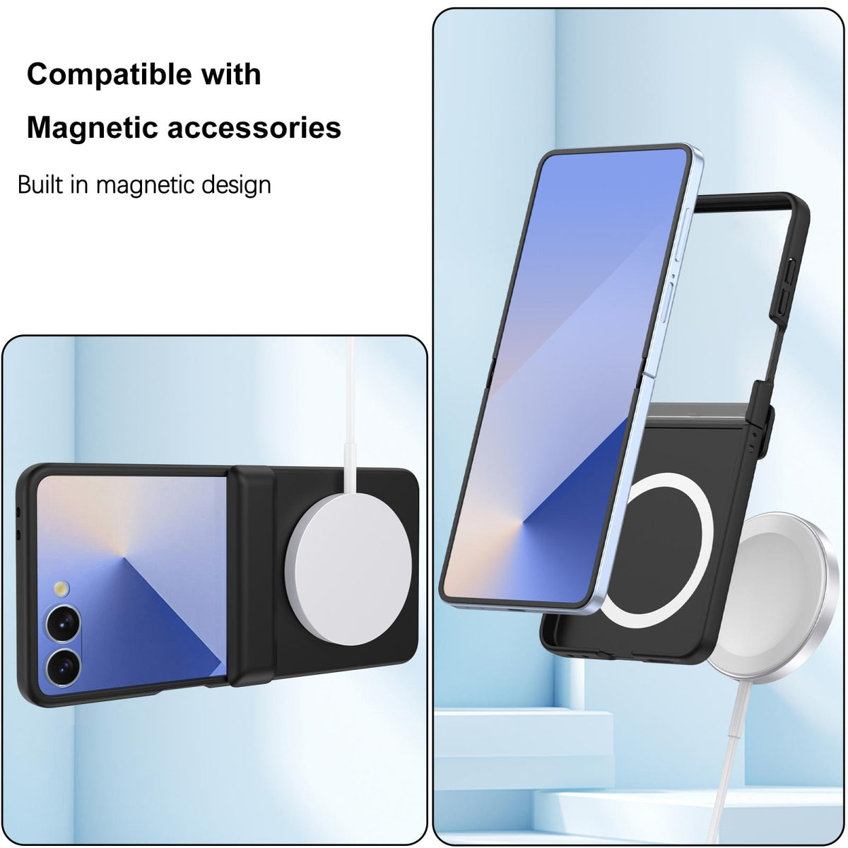 For Galaxy Z Flip7 5G Skin Feel Hinge Magnetic Ring Phone Case - Black - EDA009928702A