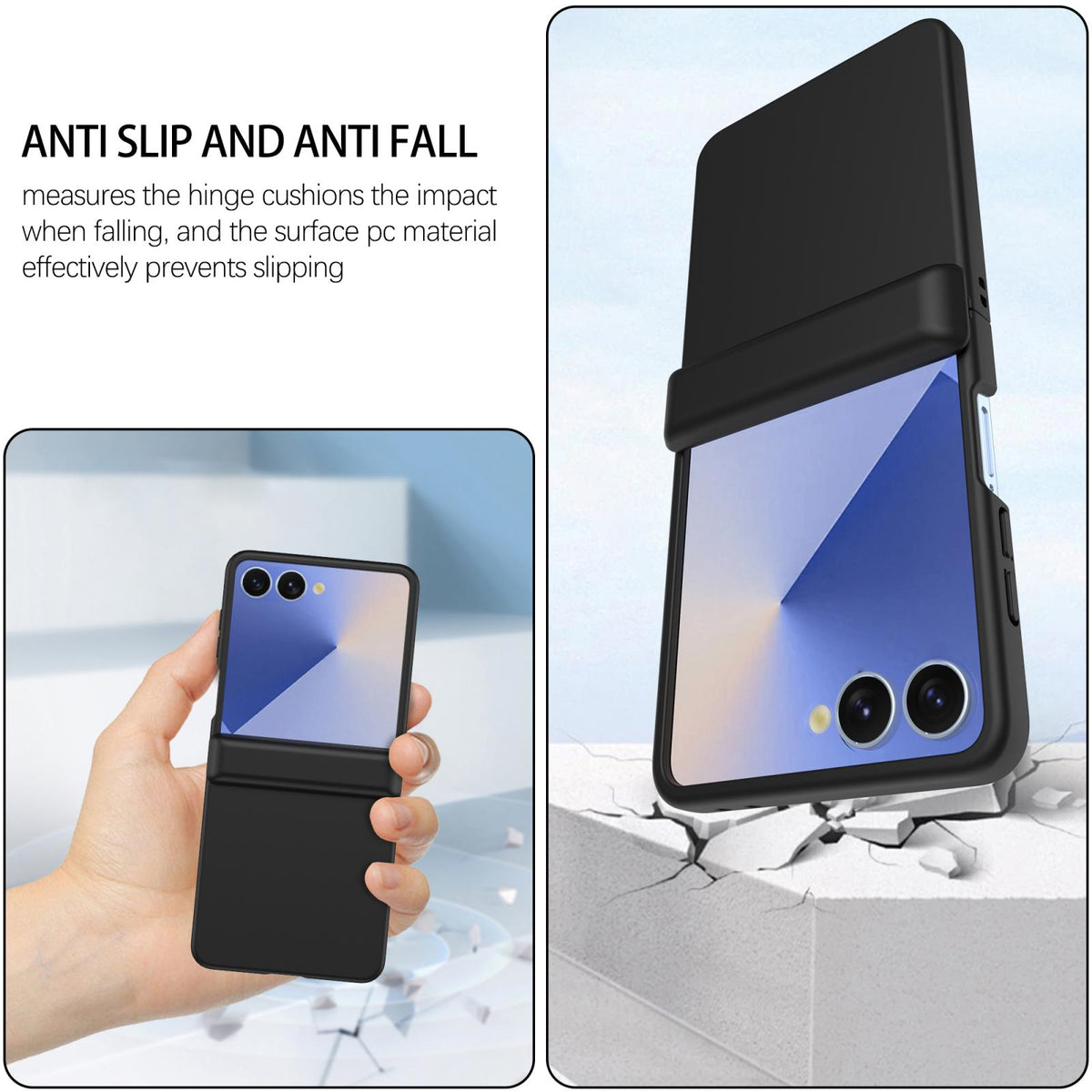 For Galaxy Z Flip7 5G Skin Feel Hinge Magnetic Ring Phone Case - Black - EDA009928702A