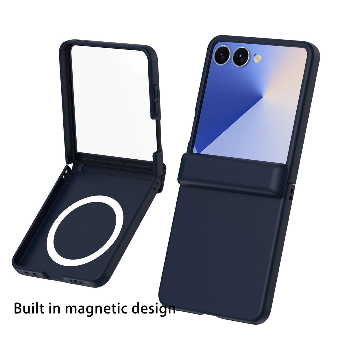 For Galaxy Z Flip7 5G Skin Feel Hinge Magnetic Ring Phone Case - Dark Blue - EDA009928702B