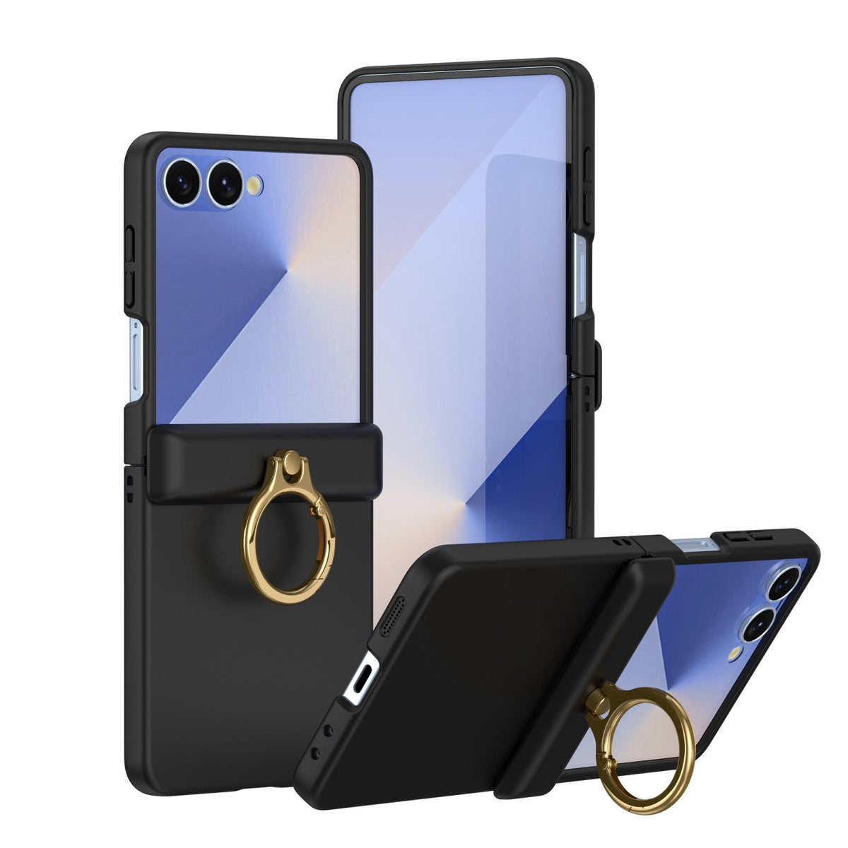 For Galaxy Z Flip8 5G Skin Feel PC Hinge Ring Holder Phone Case - Black - EDA009928801A