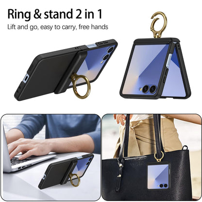 For Galaxy Z Flip8 5G Skin Feel PC Hinge Ring Holder Phone Case - Black - EDA009928801A