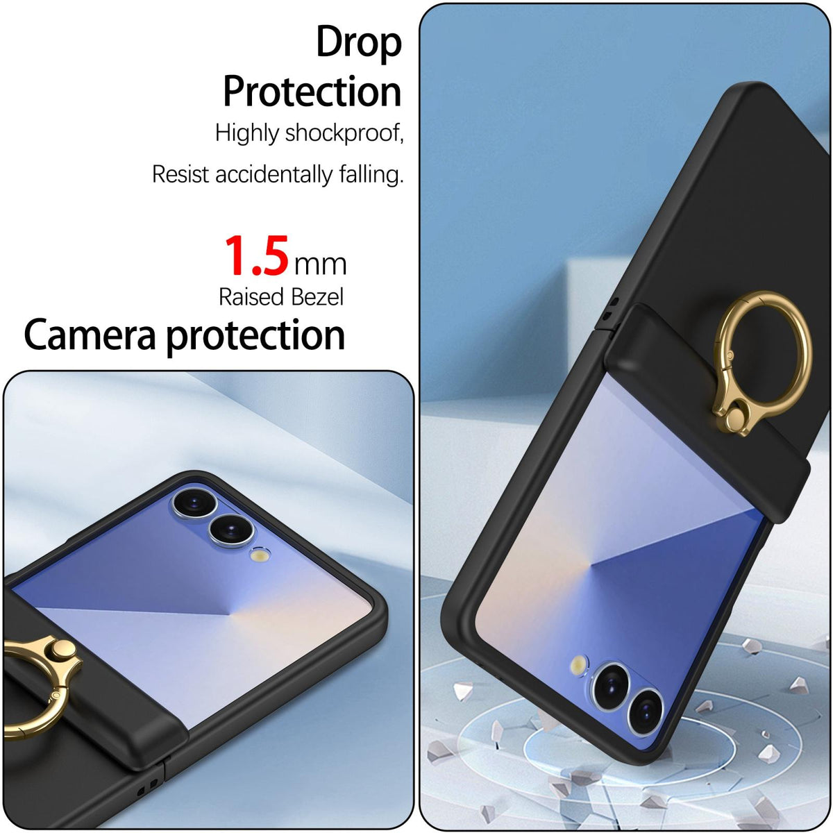 For Galaxy Z Flip8 5G Skin Feel PC Hinge Ring Holder Phone Case - Black - EDA009928801A