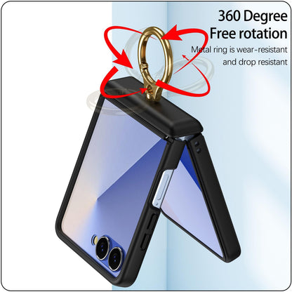 For Galaxy Z Flip8 5G Skin Feel PC Hinge Ring Holder Phone Case - Black - EDA009928801A