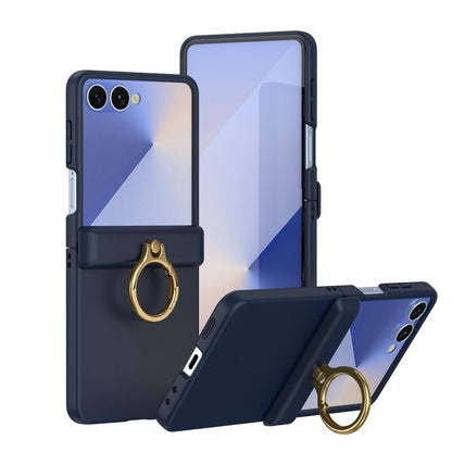 For Galaxy Z Flip8 5G Skin Feel PC Hinge Ring Holder Phone Case - Dark Blue - EDA009928801B