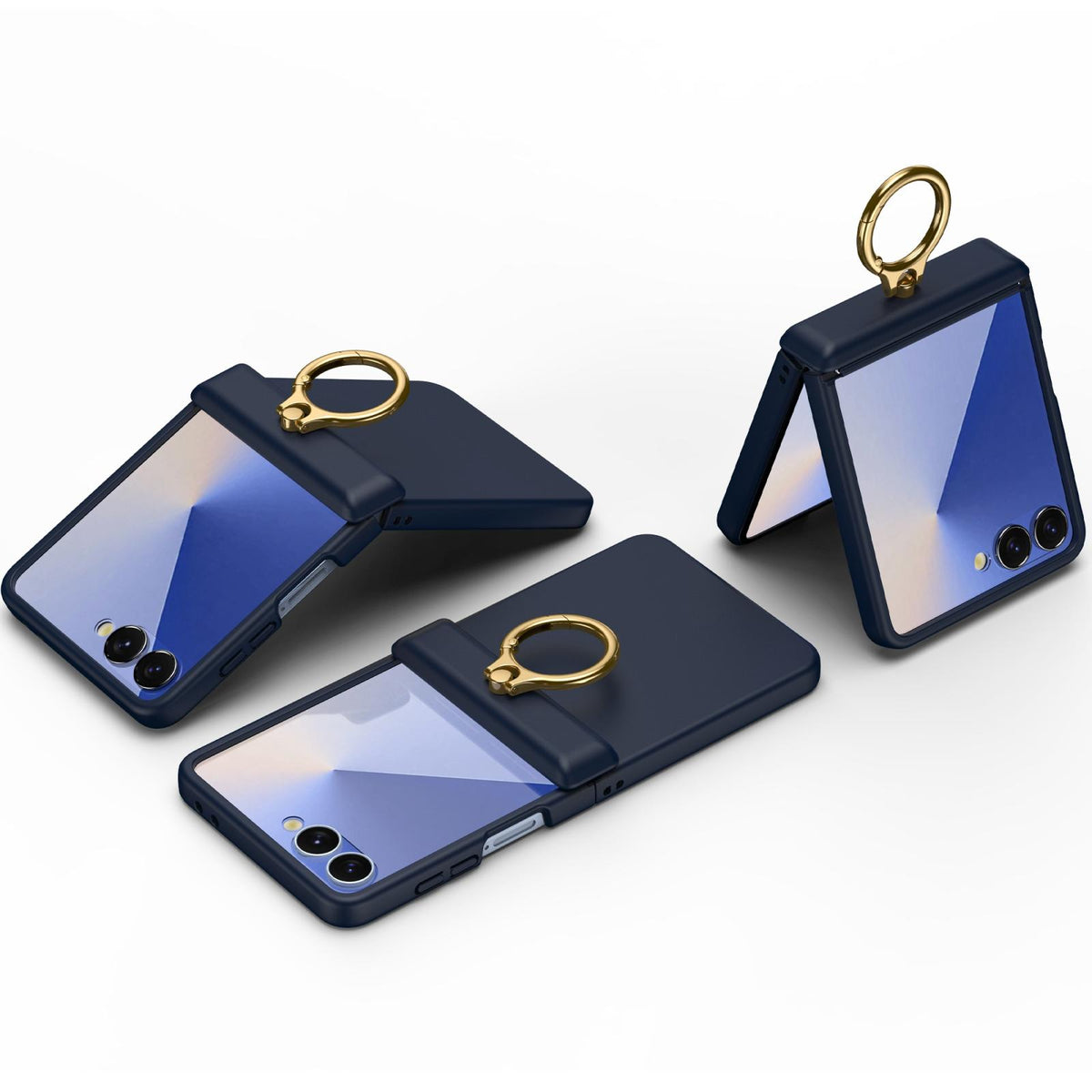 For Galaxy Z Flip8 5G Skin Feel PC Hinge Ring Holder Phone Case - Dark Blue - EDA009928801B