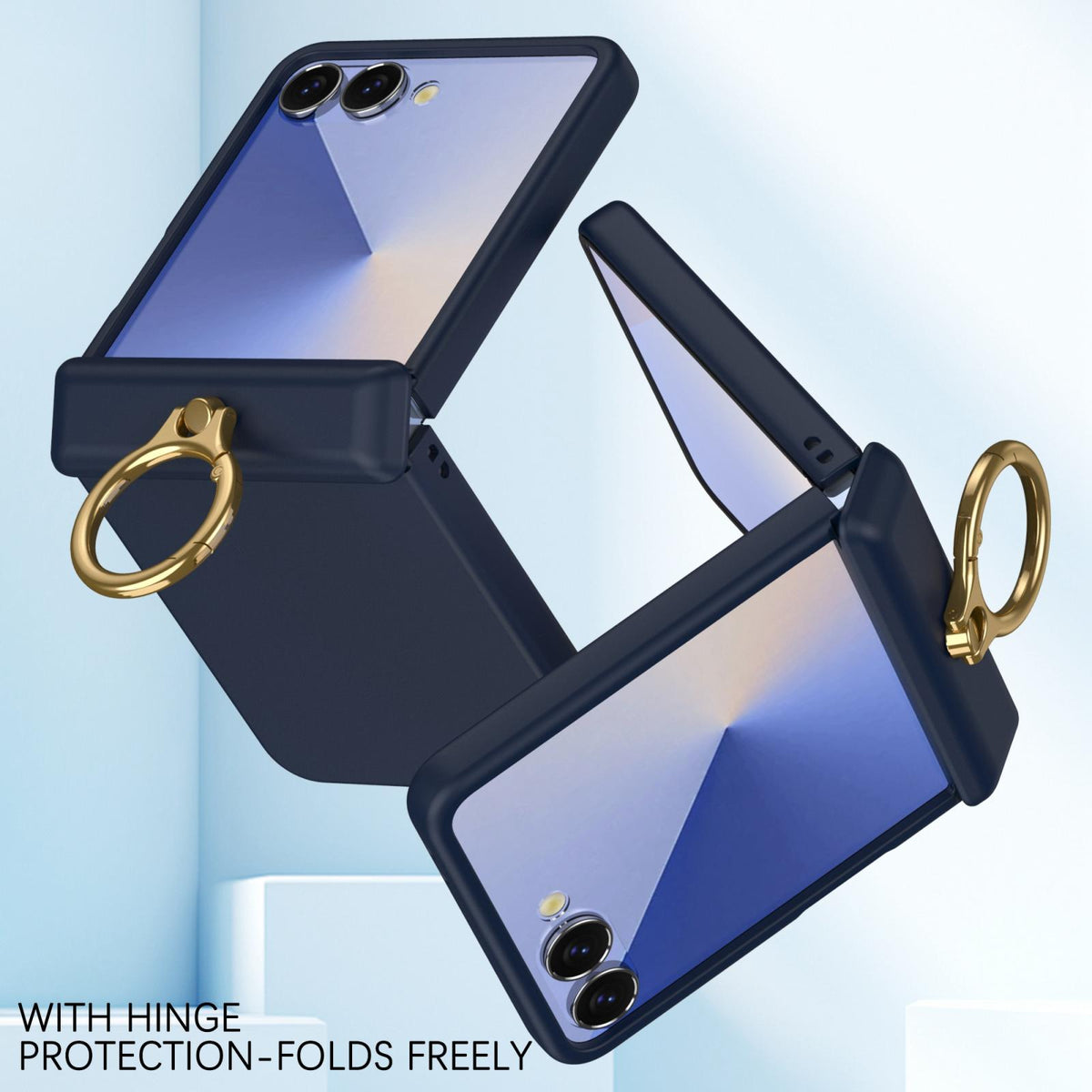 For Galaxy Z Flip8 5G Skin Feel PC Hinge Ring Holder Phone Case - Dark Blue - EDA009928801B
