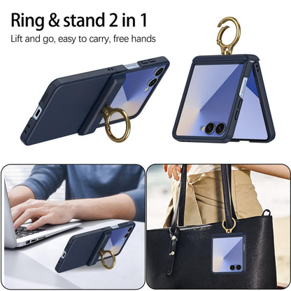 For Galaxy Z Flip8 5G Skin Feel PC Hinge Ring Holder Phone Case - Dark Blue - EDA009928801B