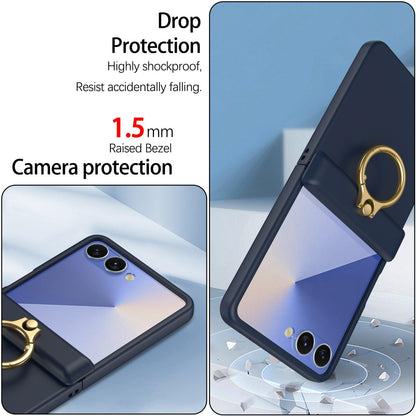 For Galaxy Z Flip8 5G Skin Feel PC Hinge Ring Holder Phone Case - Dark Blue - EDA009928801B