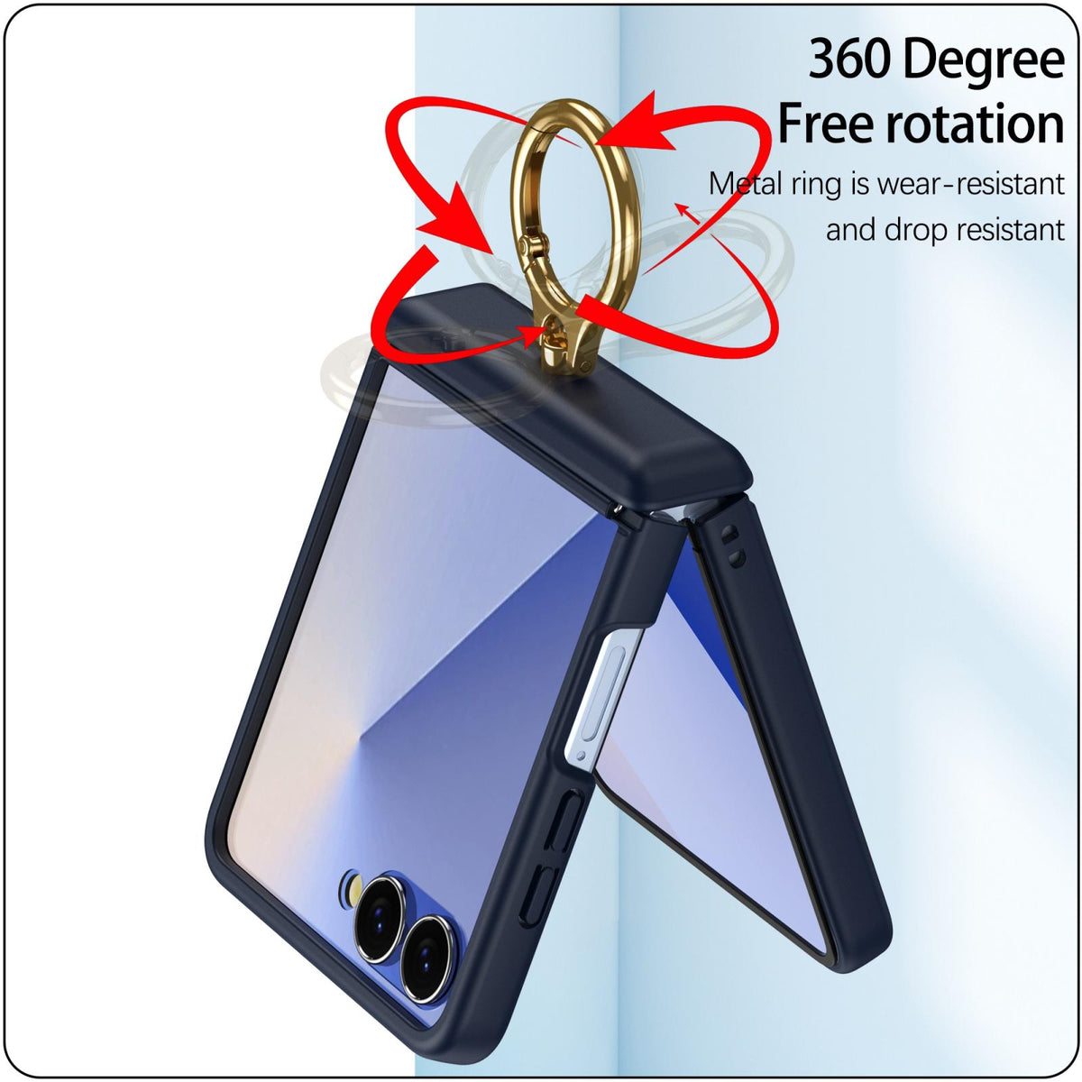 For Galaxy Z Flip8 5G Skin Feel PC Hinge Ring Holder Phone Case - Dark Blue - EDA009928801B