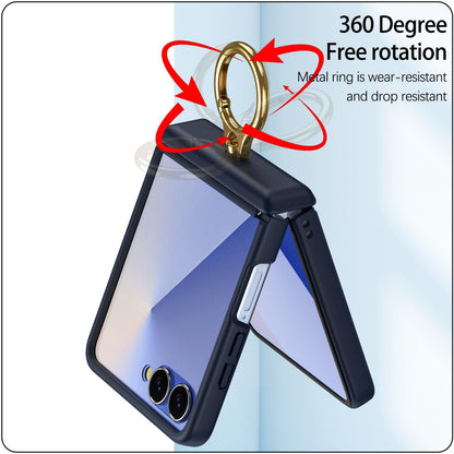 For Galaxy Z Flip8 5G Skin Feel PC Hinge Ring Holder Phone Case - Dark Blue - EDA009928801B