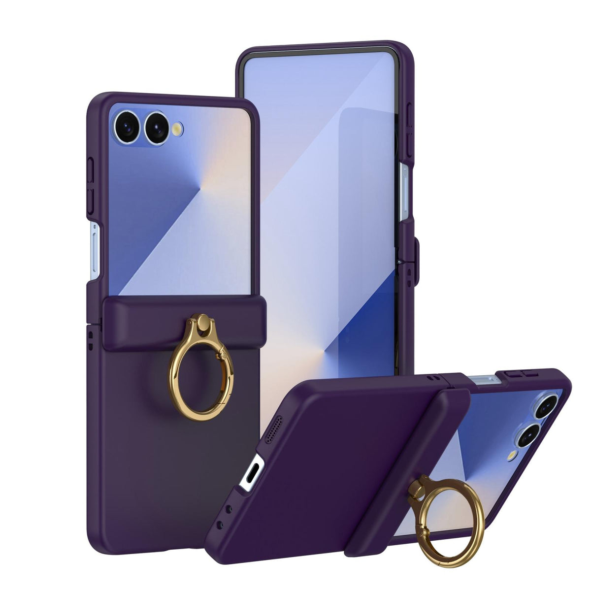 For Galaxy Z Flip8 5G Skin Feel PC Hinge Ring Holder Phone Case - Dark Purple - EDA009928801C
