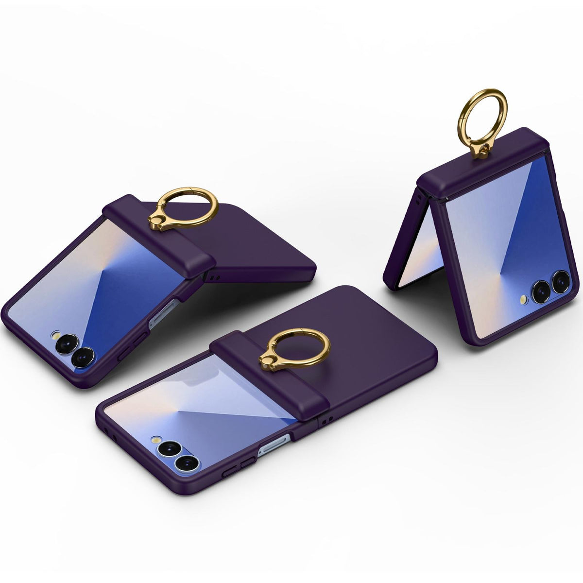For Galaxy Z Flip8 5G Skin Feel PC Hinge Ring Holder Phone Case - Dark Purple - EDA009928801C