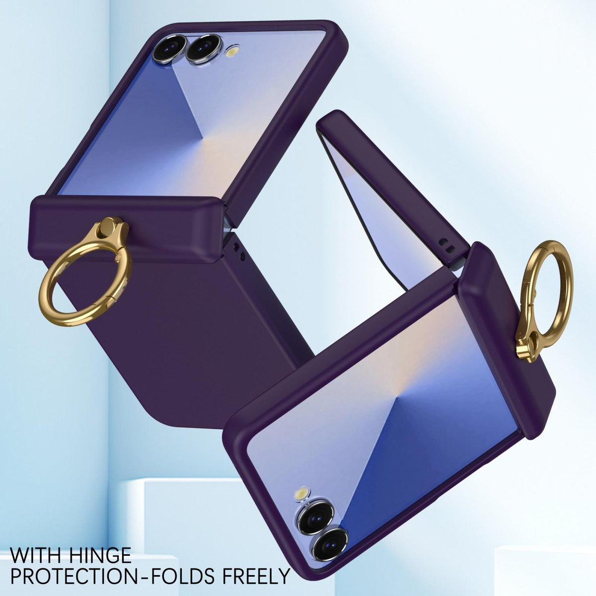 For Galaxy Z Flip8 5G Skin Feel PC Hinge Ring Holder Phone Case - Dark Purple - EDA009928801C