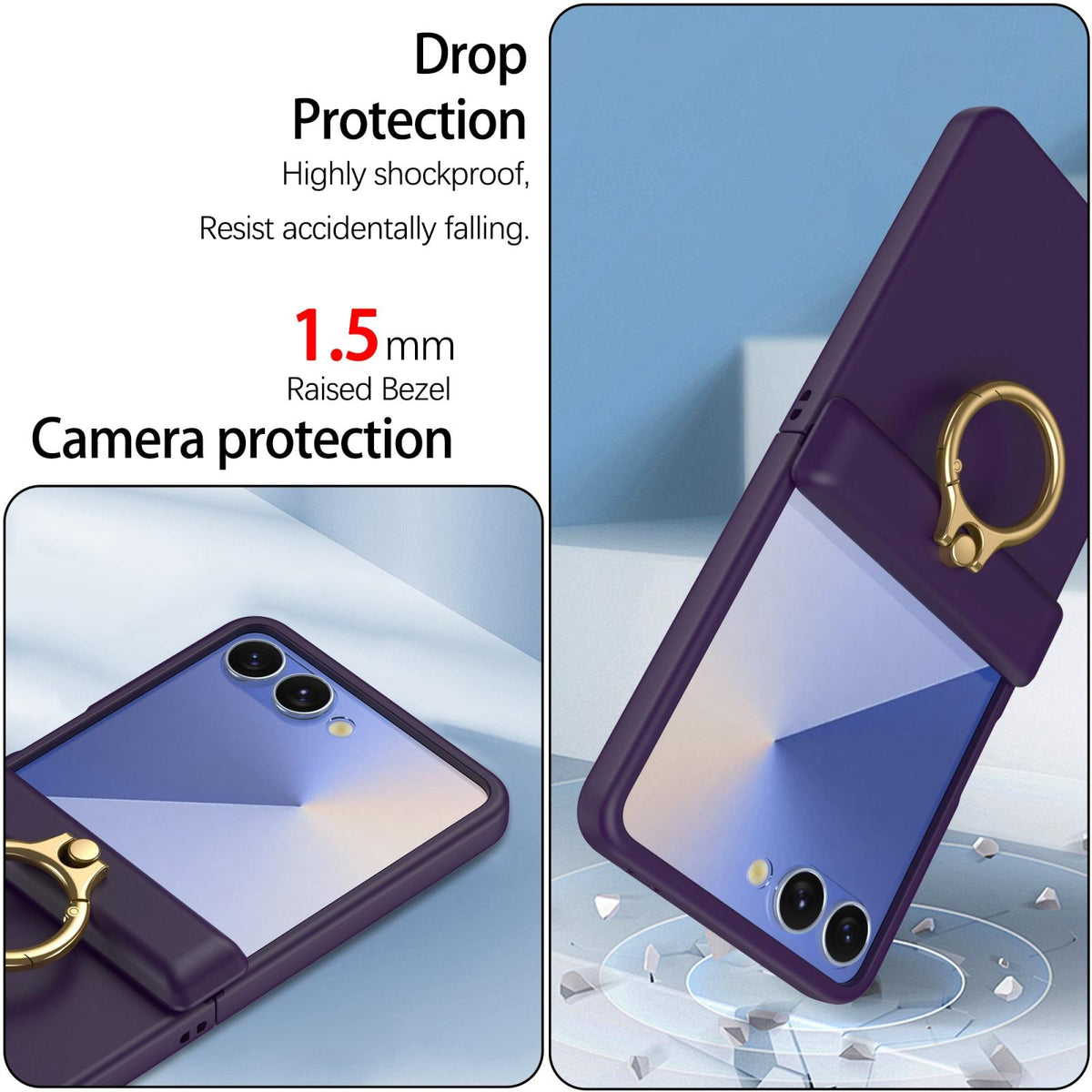 For Galaxy Z Flip8 5G Skin Feel PC Hinge Ring Holder Phone Case - Dark Purple - EDA009928801C