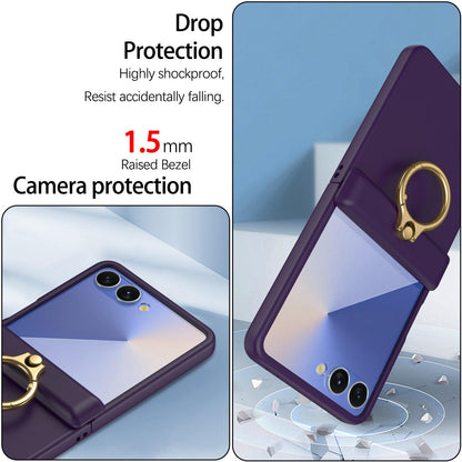 For Galaxy Z Flip8 5G Skin Feel PC Hinge Ring Holder Phone Case - Dark Purple - EDA009928801C