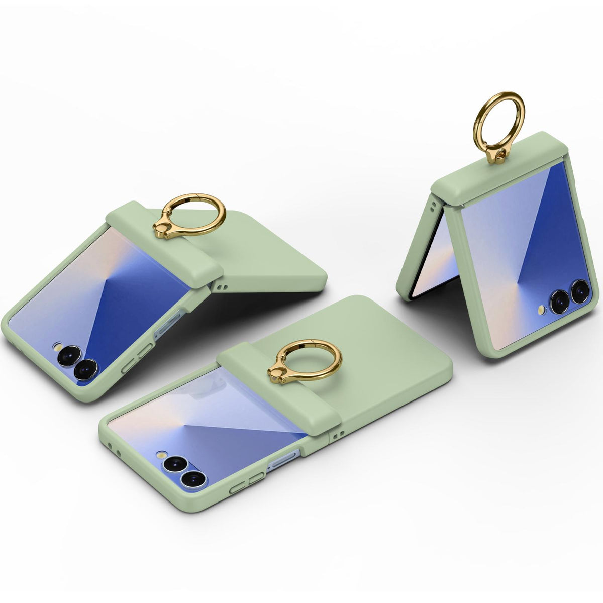 For Galaxy Z Flip8 5G Skin Feel PC Hinge Ring Holder Phone Case - Light Green - EDA009928801D