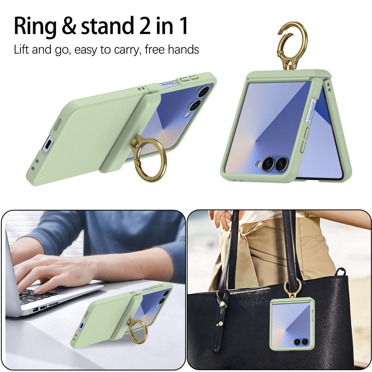 For Galaxy Z Flip8 5G Skin Feel PC Hinge Ring Holder Phone Case - Light Green - EDA009928801D