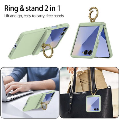 For Galaxy Z Flip8 5G Skin Feel PC Hinge Ring Holder Phone Case - Light Green - EDA009928801D