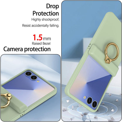 For Galaxy Z Flip8 5G Skin Feel PC Hinge Ring Holder Phone Case - Light Green - EDA009928801D