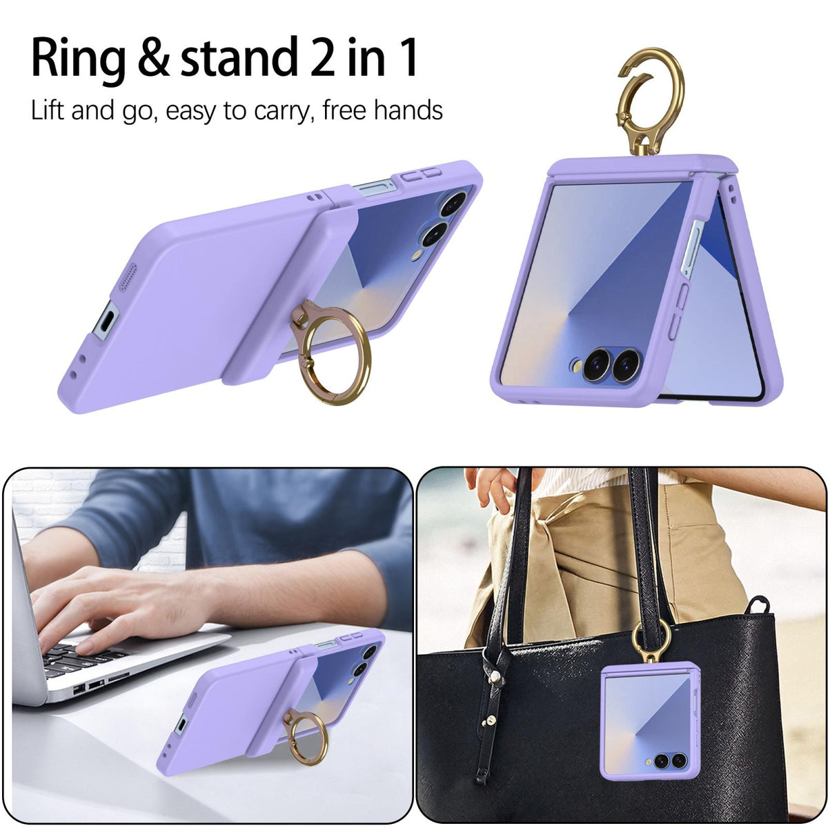 For Galaxy Z Flip8 5G Skin Feel PC Hinge Ring Holder Phone Case - Purple - EDA009928801E