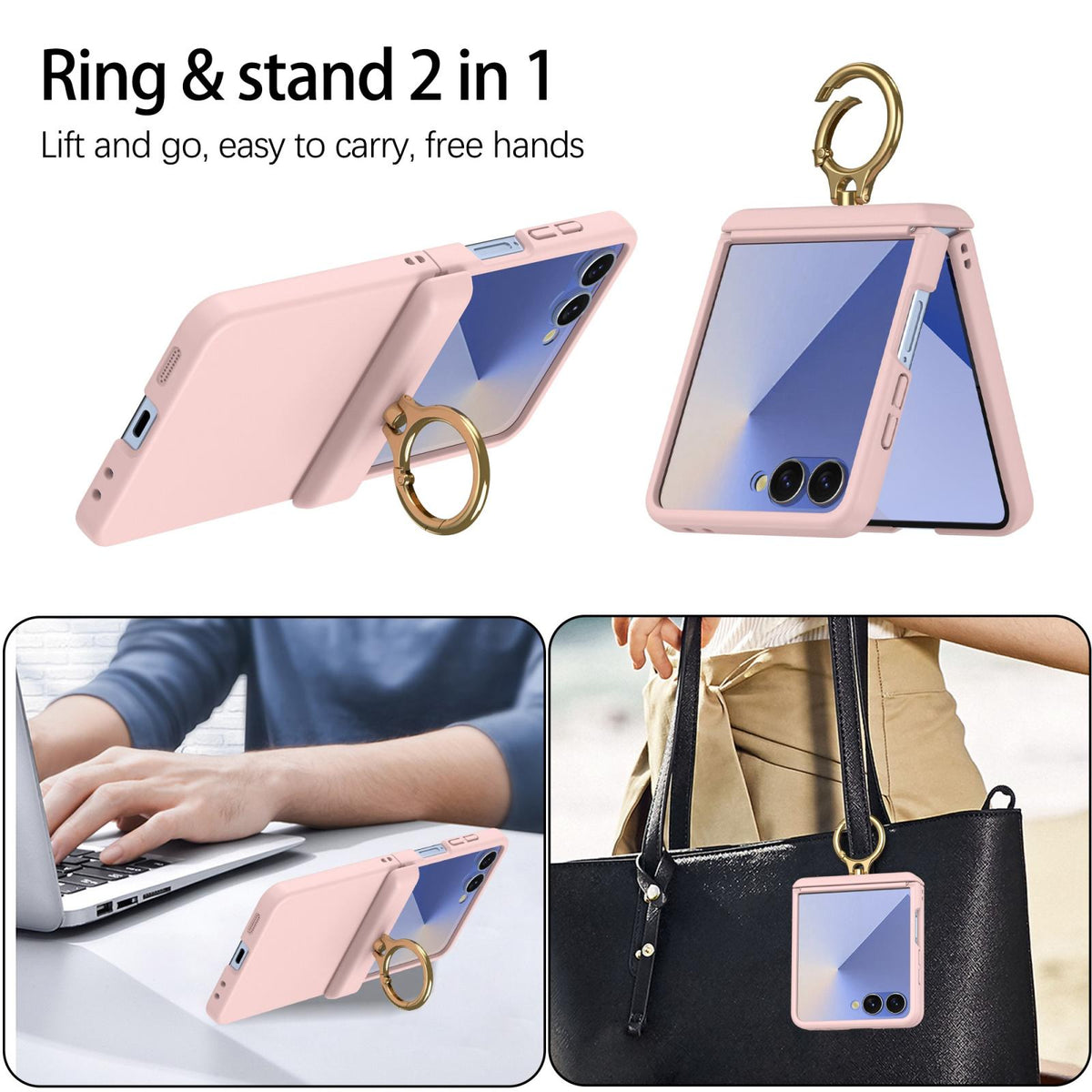 For Galaxy Z Flip8 5G Skin Feel PC Hinge Ring Holder Phone Case - Pink - EDA009928801F