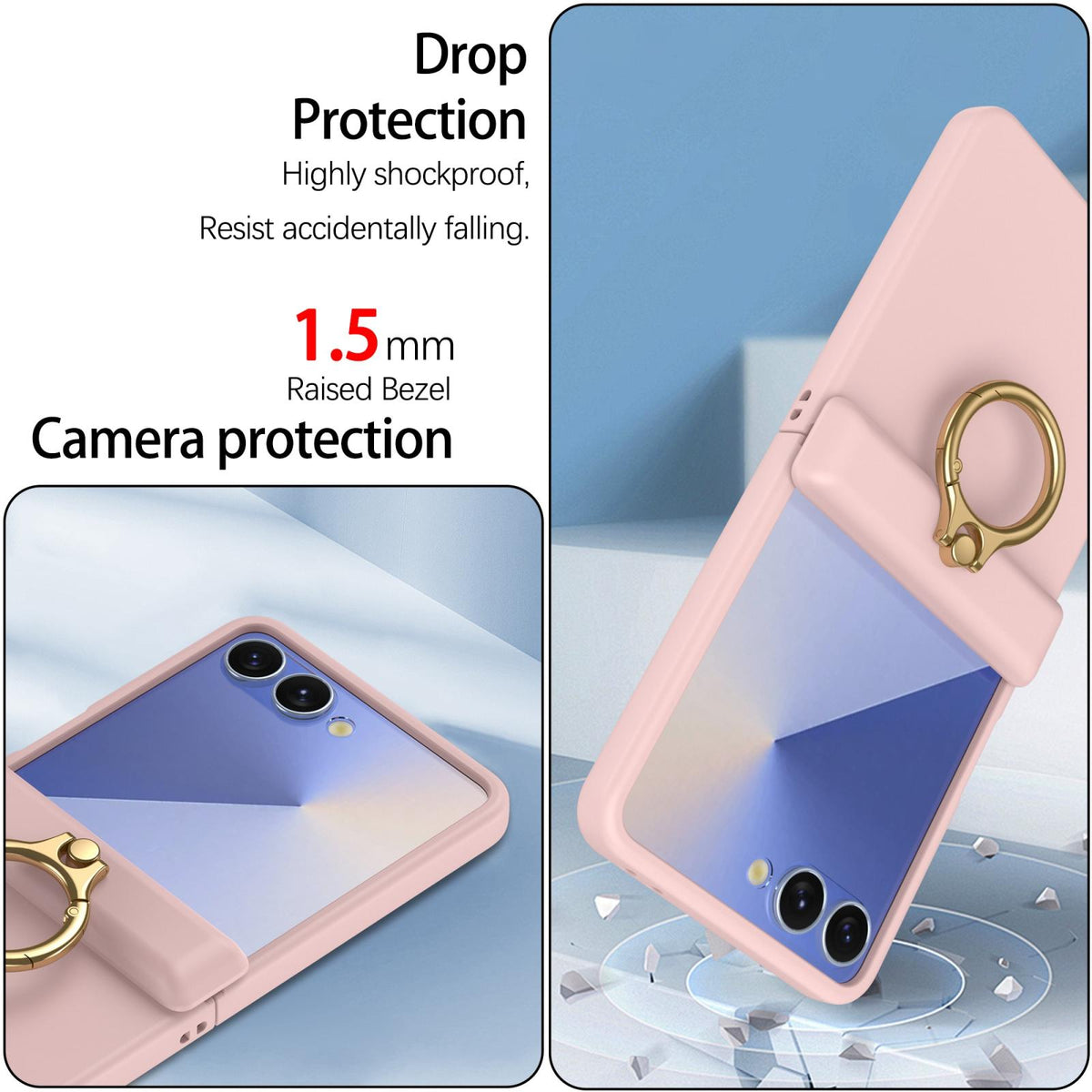 For Galaxy Z Flip8 5G Skin Feel PC Hinge Ring Holder Phone Case - Pink - EDA009928801F