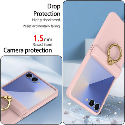 For Galaxy Z Flip8 5G Skin Feel PC Hinge Ring Holder Phone Case - Pink - EDA009928801F