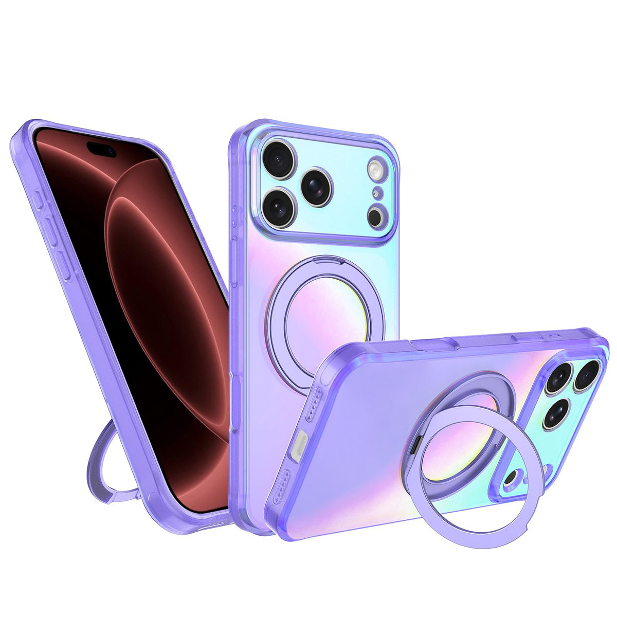 For iPhone 18 Pro Iris Mirror Magnetic Ring Holder Phone Case - Purple - EDA009929701B