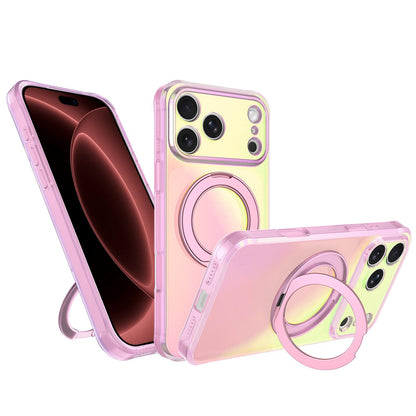 For iPhone 18 Pro Iris Mirror Magnetic Ring Holder Phone Case - Pink - EDA009929701C