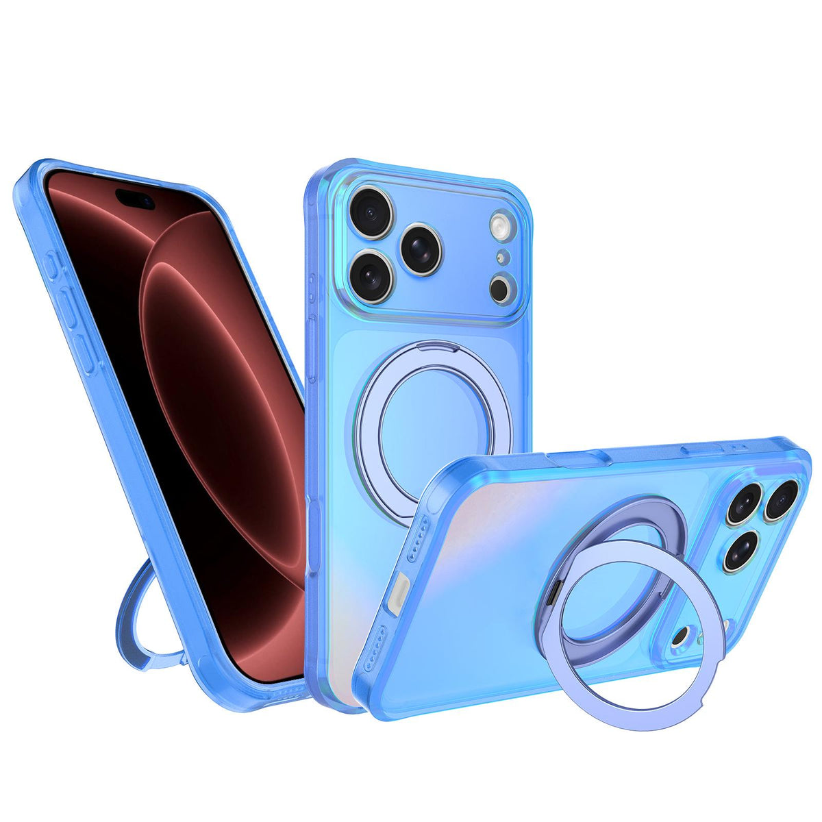For iPhone 18 Pro Iris Mirror Magnetic Ring Holder Phone Case - Ice Blue - EDA009929701E