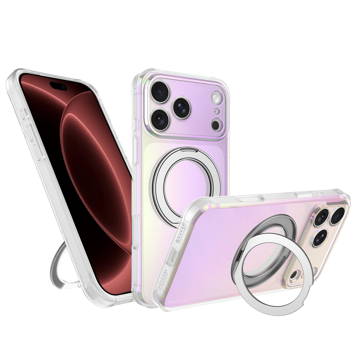 For iPhone 18 Pro Max Iris Mirror Magnetic Ring Holder Phone Case - White - EDA009929702A