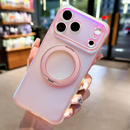 For iPhone 18 Pro Max Iris Mirror Magnetic Ring Holder Phone Case - Pink - EDA009929702C