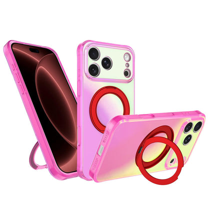 For iPhone 18 Pro Max Iris Mirror Magnetic Ring Holder Phone Case - Aurora Red - EDA009929702D