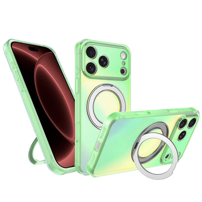 For iPhone 18 Pro Max Iris Mirror Magnetic Ring Holder Phone Case - Lime - EDA009929702F