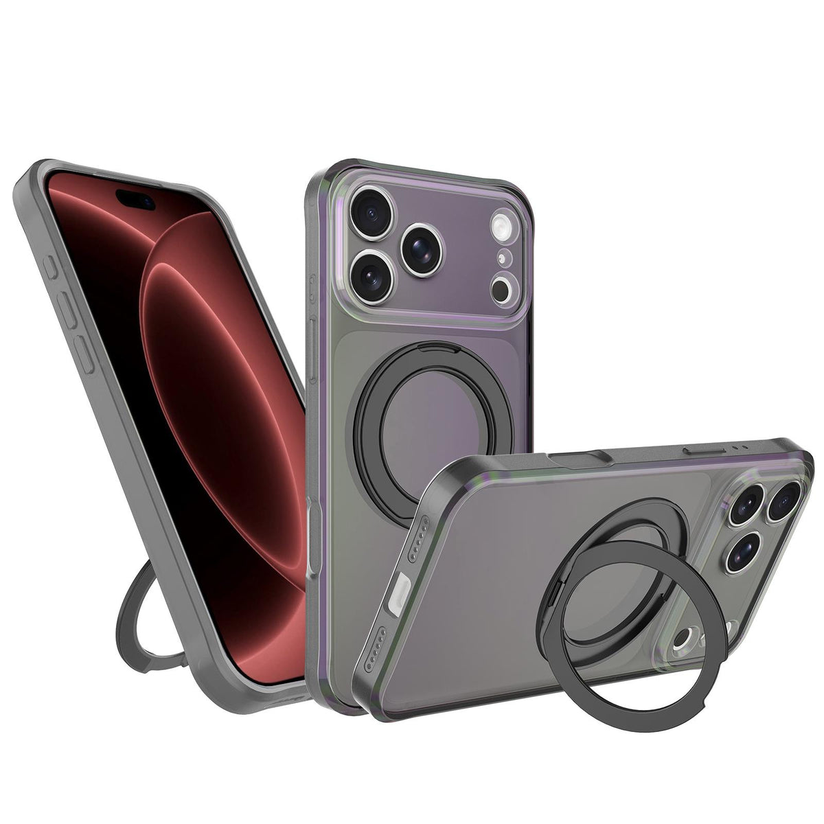 For iPhone 18 Pro Max Iris Mirror Magnetic Ring Holder Phone Case - Black - EDA009929702G