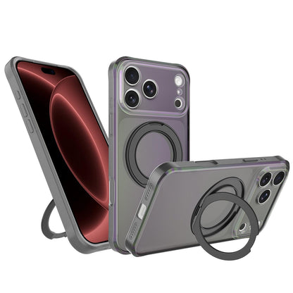 For iPhone 18 Pro Max Iris Mirror Magnetic Ring Holder Phone Case - Black - EDA009929702G