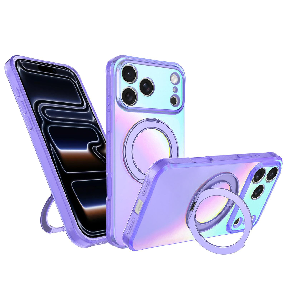 For iPhone 17 Pro Max Iris Mirror Magnetic Ring Holder Phone Case - Purple - EDA009929703B
