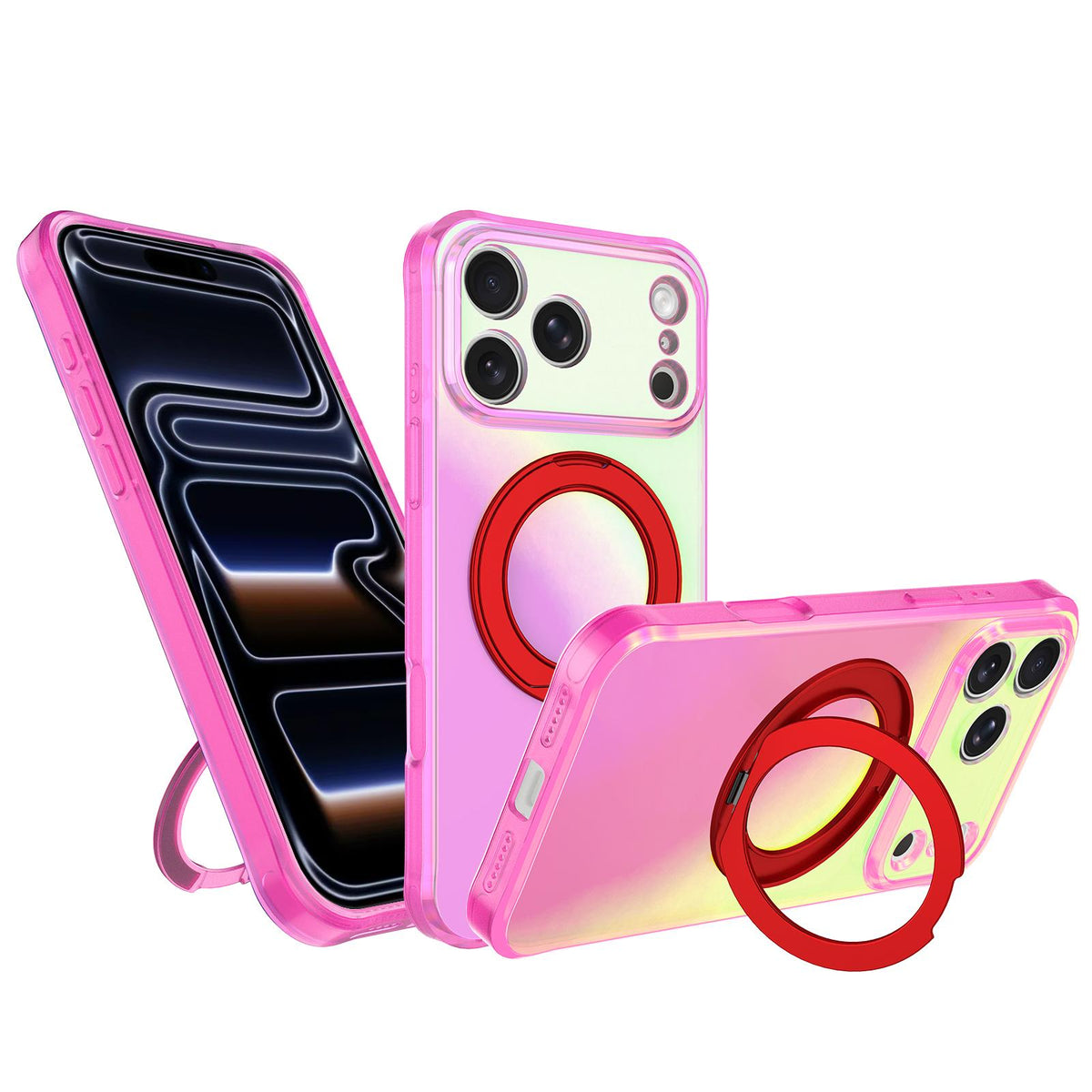 For iPhone 17 Pro Max Iris Mirror Magnetic Ring Holder Phone Case - Aurora Red - EDA009929703D