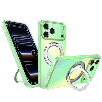 For iPhone 17 Pro Max Iris Mirror Magnetic Ring Holder Phone Case - Lime - EDA009929703F