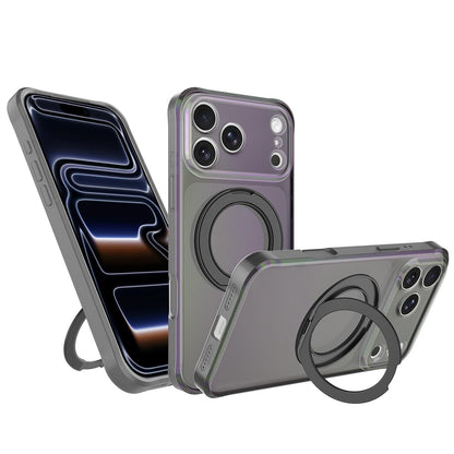 For iPhone 17 Pro Max Iris Mirror Magnetic Ring Holder Phone Case - Black - EDA009929703G