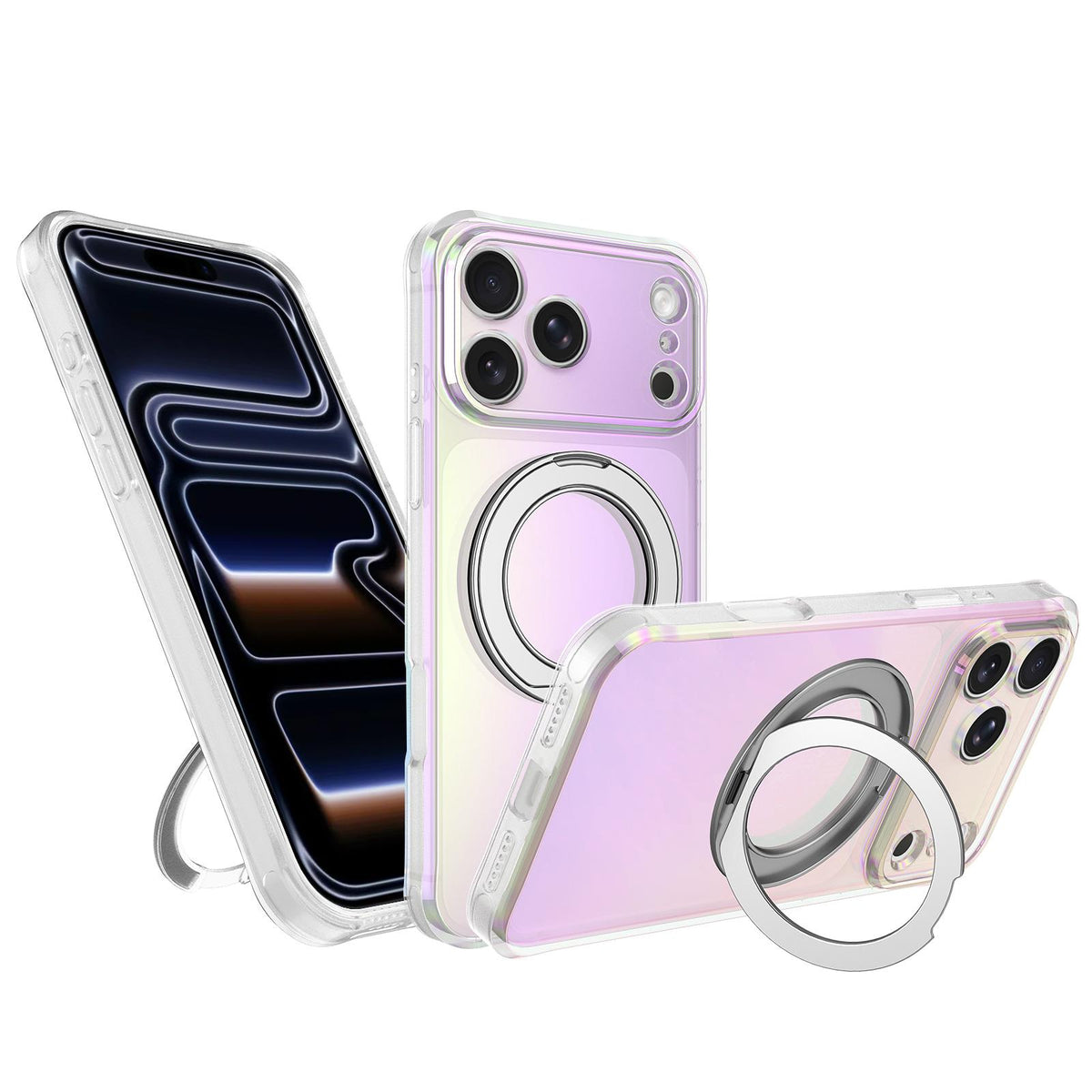 For iPhone 17 Pro Iris Mirror Magnetic Ring Holder Phone Case - White - EDA009929704A