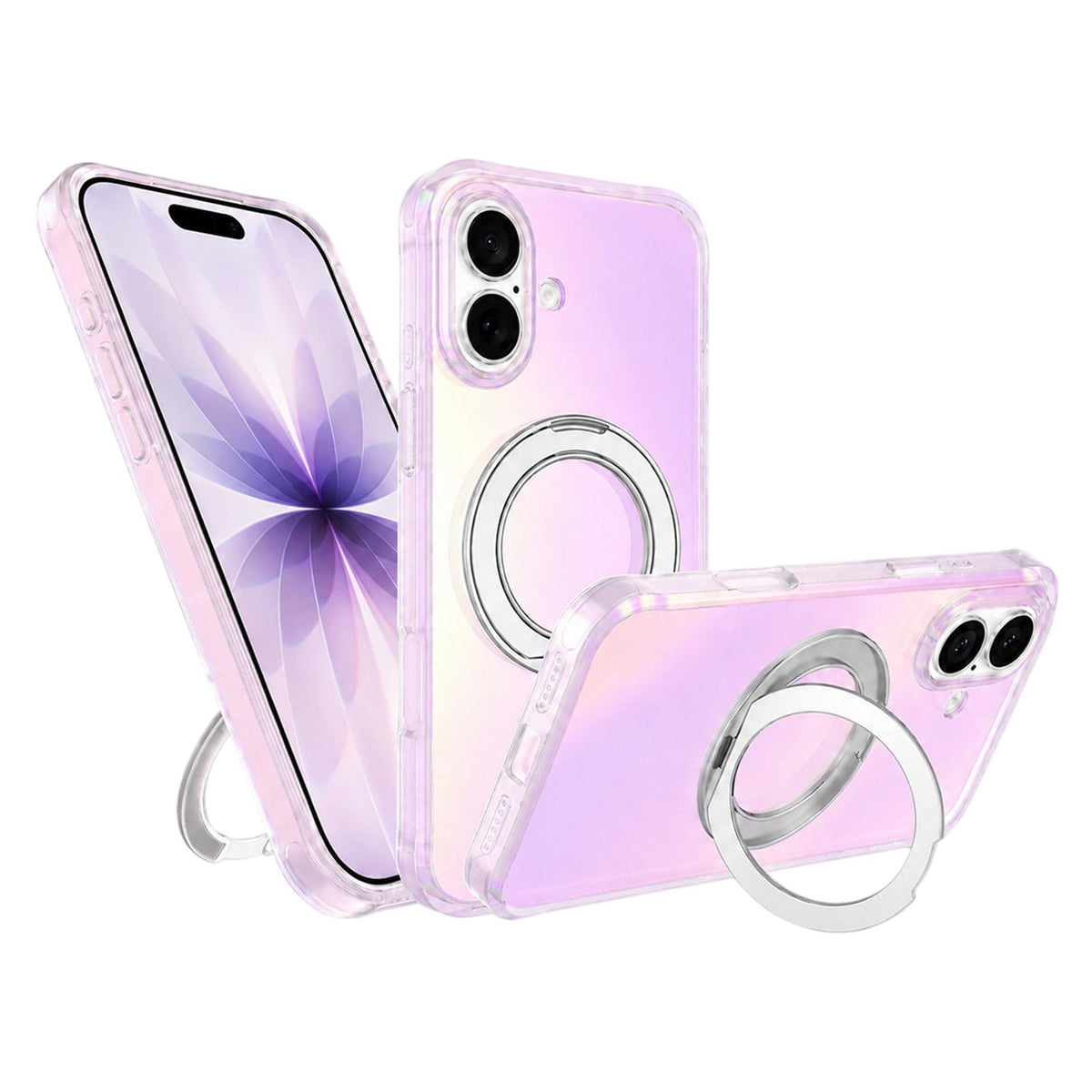 For iPhone 17 Iris Mirror Magnetic Ring Holder Phone Case - White - EDA009929705A