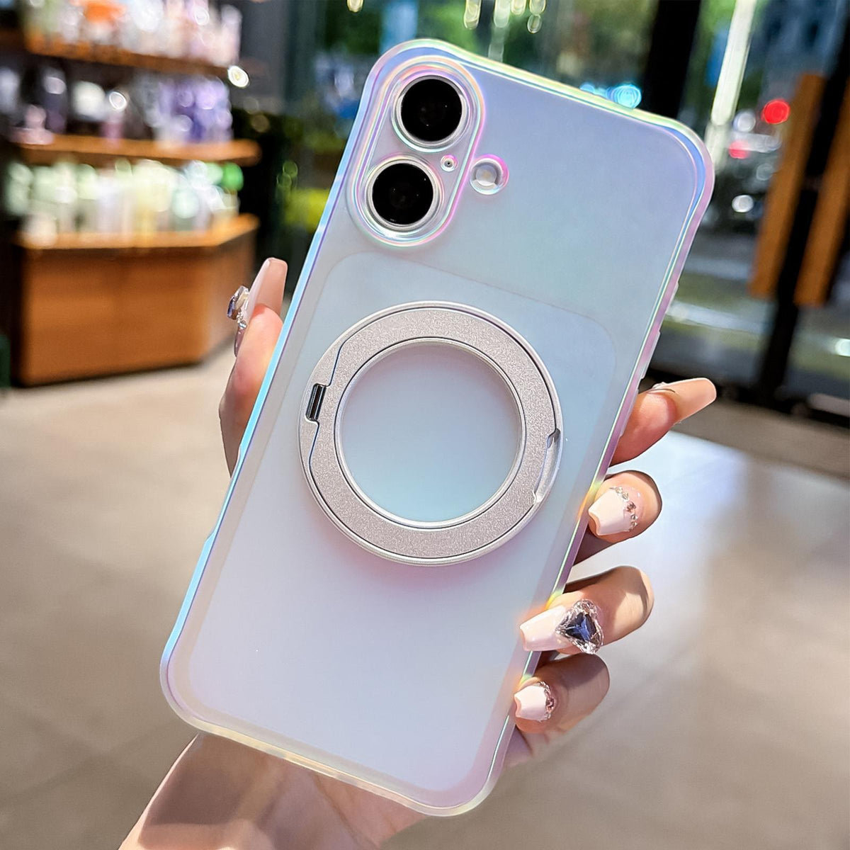 For iPhone 17 Iris Mirror Magnetic Ring Holder Phone Case - White - EDA009929705A