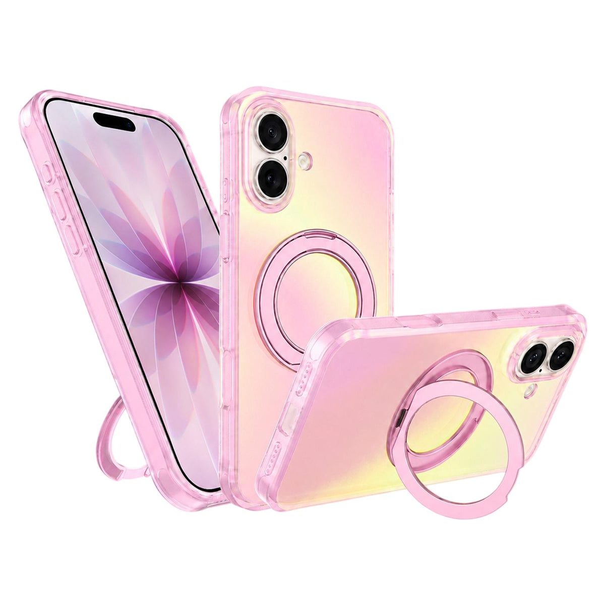 For iPhone 17 Iris Mirror Magnetic Ring Holder Phone Case - Pink - EDA009929705C