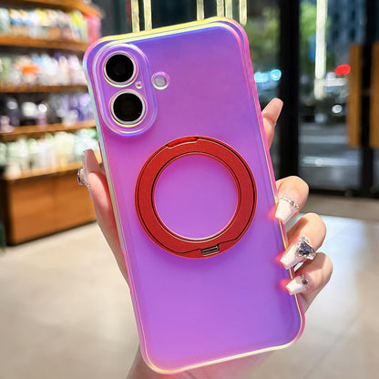 For iPhone 17 Iris Mirror Magnetic Ring Holder Phone Case - Aurora Red - EDA009929705D