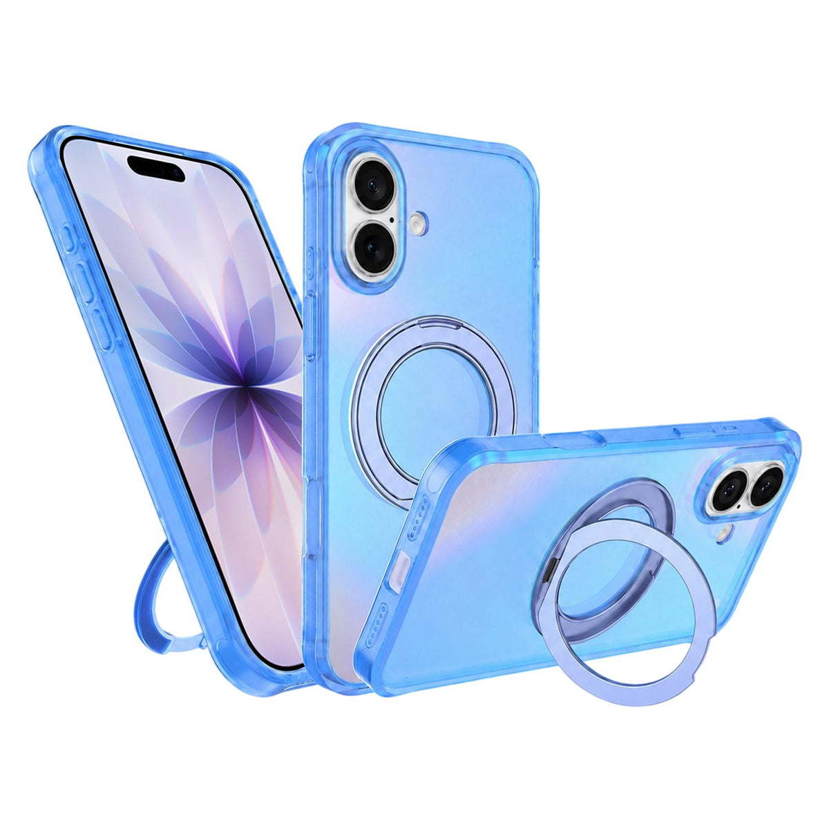 For iPhone 17 Iris Mirror Magnetic Ring Holder Phone Case - Ice Blue - EDA009929705E