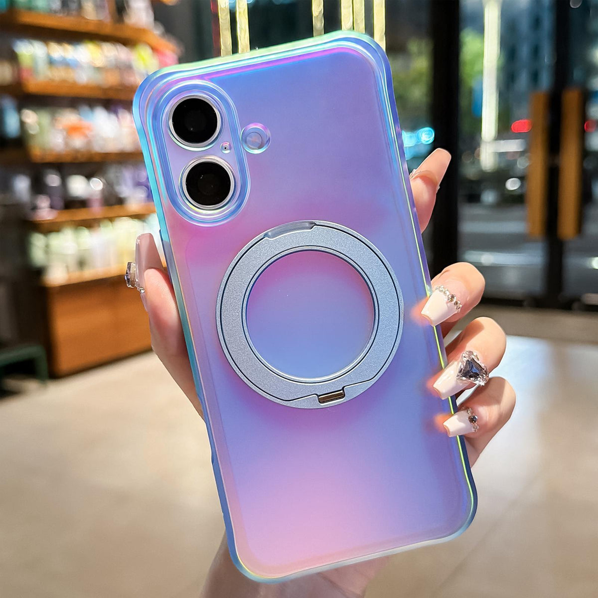 For iPhone 17 Iris Mirror Magnetic Ring Holder Phone Case - Ice Blue - EDA009929705E