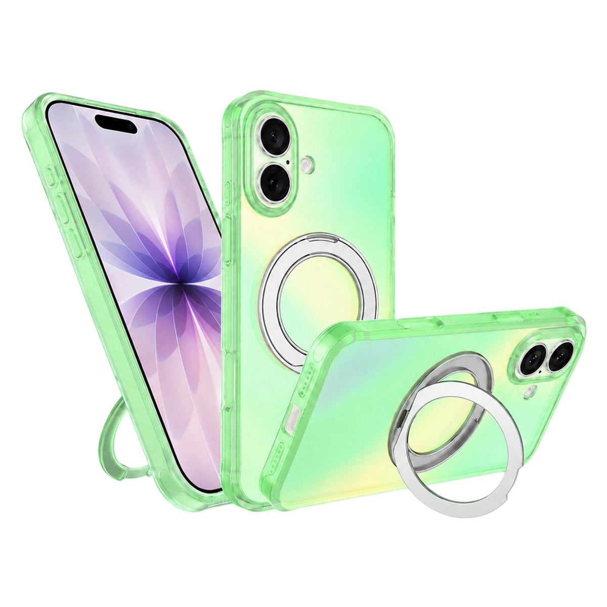 For iPhone 17 Iris Mirror Magnetic Ring Holder Phone Case - Lime - EDA009929705F