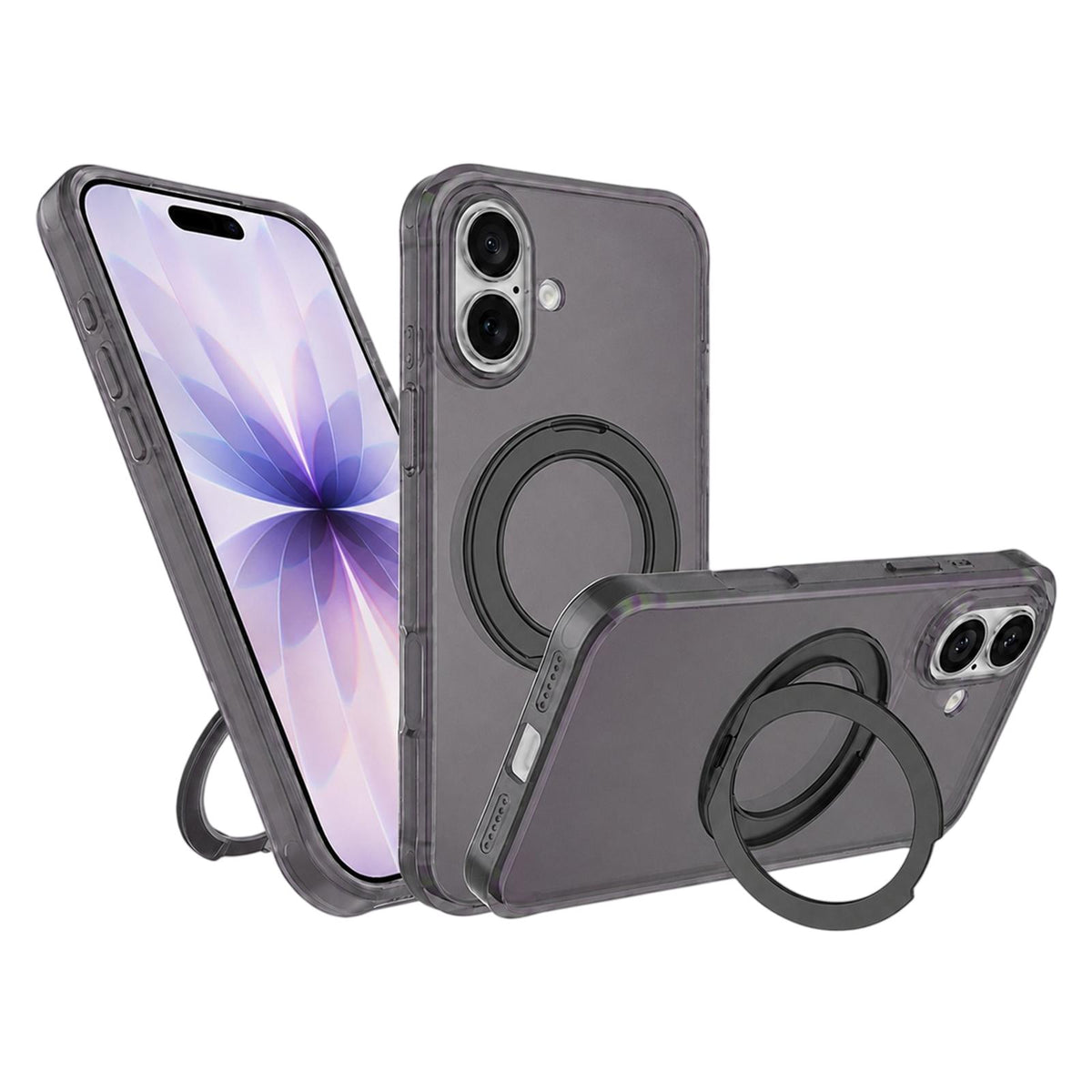For iPhone 17 Iris Mirror Magnetic Ring Holder Phone Case - Black - EDA009929705G